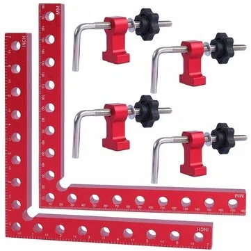 2PCS 180mm x 180mm 90 Degree Right Angle Clamps Positioning Squares MM/Inch Scale Aluminum Alloy Woodworking Carpenter Corner Clamping for Picture Frame Cabinet Drawer