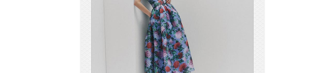 Hydrangea-Print Organza Midi Dress