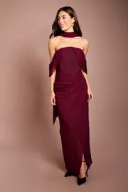 Stretch Mesh Corset Maxi Dress With Scarf Detail