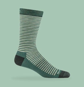 Shop Stripes - a green striped sock on a seafoam background