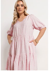YOURS A-Line-Minikleid in Rosa mit Stufenrock und Blümchenmuster