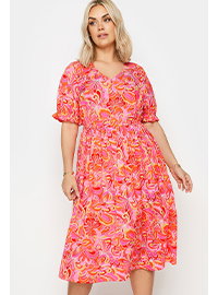 YOURS – Midikleid in Rosa mit abstraktem Print