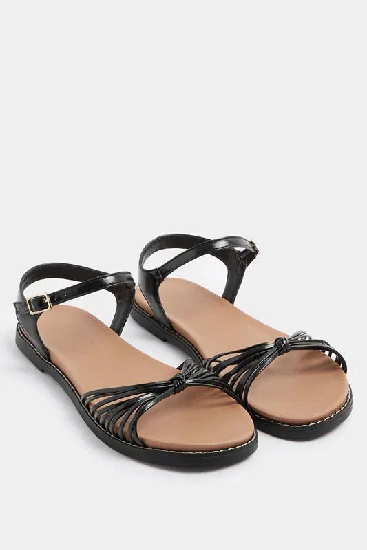 Image of Sandalen in Schwarz aus Kunstleder mit Knotendetail in breiter E-Passform