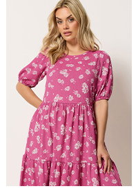 YOURS gestuftes Kleid in Rosa mit Gänseblümchenmuster