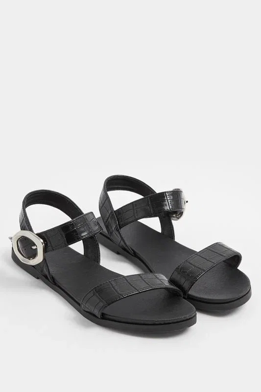 Image of Sandalen in Schwarz mit Krokomuster und Schnallendetail in weiter E-Passform