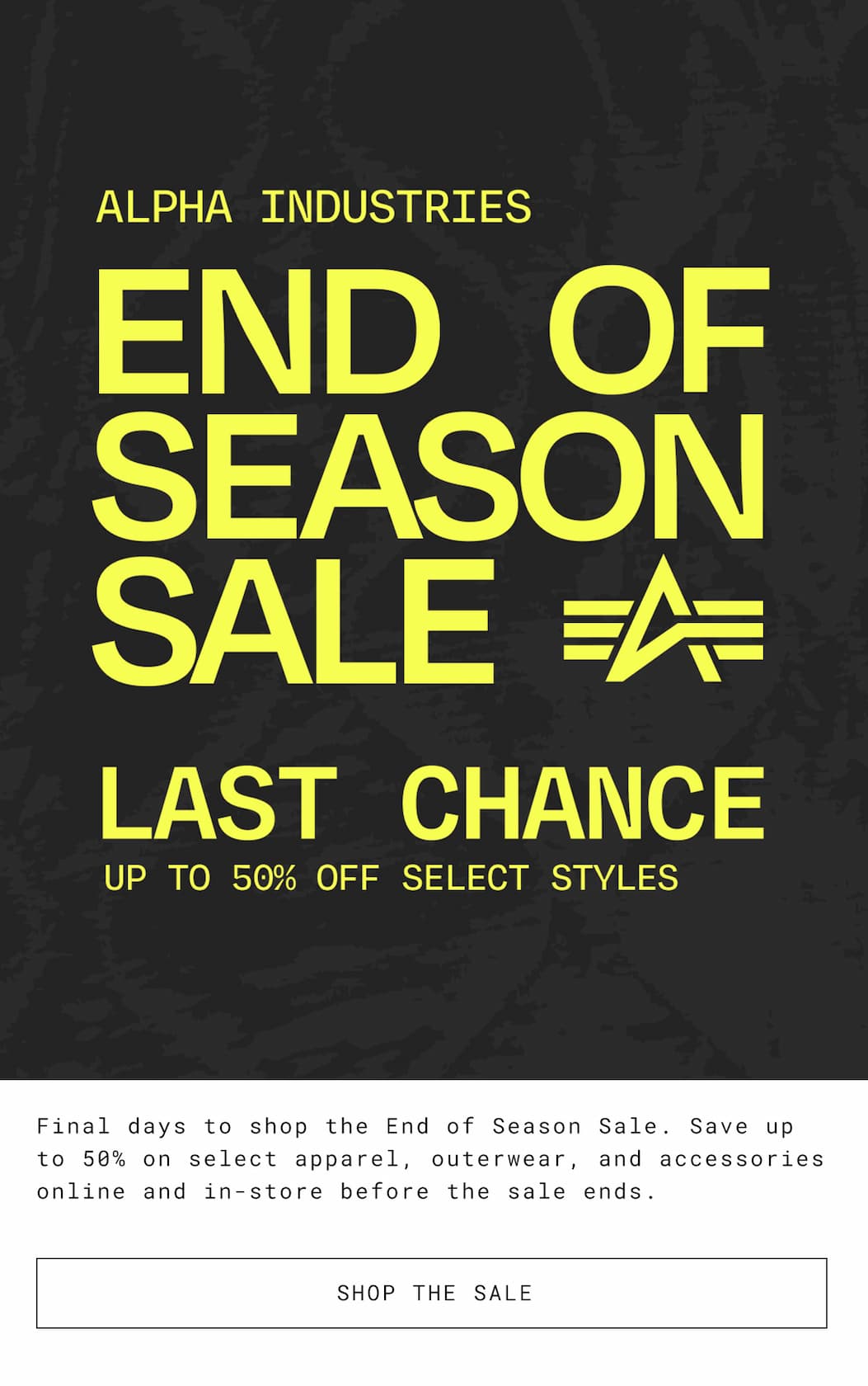 alpha industries end of season sale on select styles