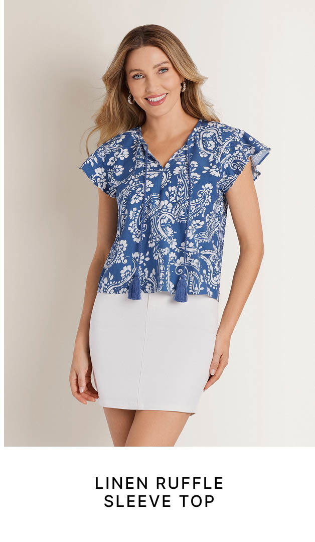 Linen Ruffle Sleeve Top