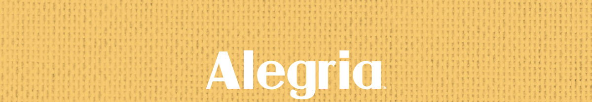 The brand logo "Alegria" centered against a textured yellow background.