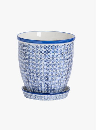 20cm Hand Printed Stoneware Plant Pot with Saucer