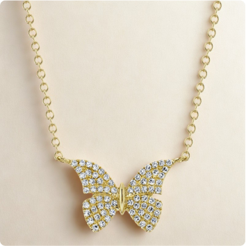 Shy Creation 15ctw. Diamond Butterfly Necklace in 14k Yellow Gold