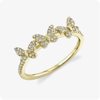 Shy Creation .15ctw. Diamond Butterfly Ring in 14k Yellow Gold