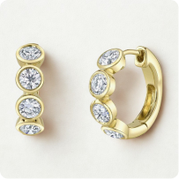 Shy Creation Diamond 1 1/2ctw. Bezel Huggie Hoop Earrings in 14k Yellow Gold