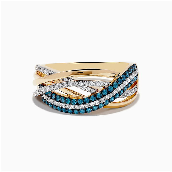 Bella Bleu 14K Yellow Gold Blue and White Diamond Crossover Ring