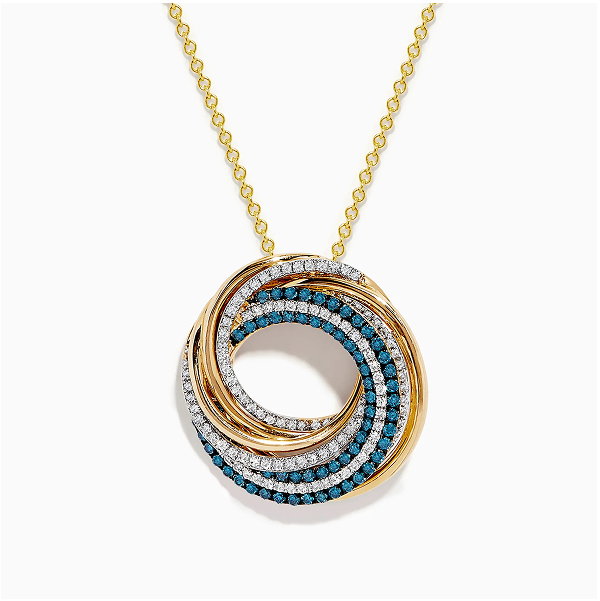 14K Yellow Gold Blue and White Diamond Circle Pendant