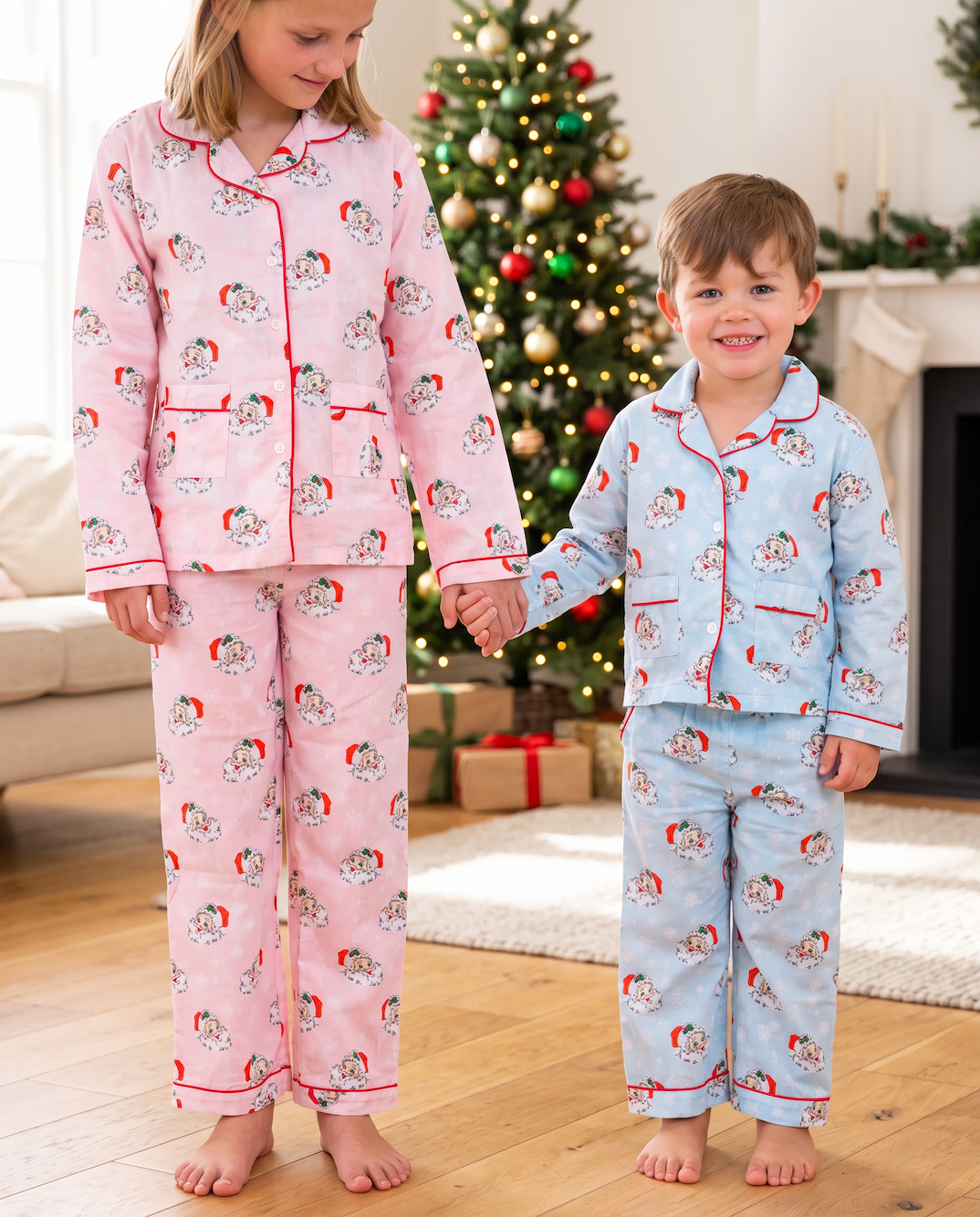 Vintage Santa Button Down Pajama Set