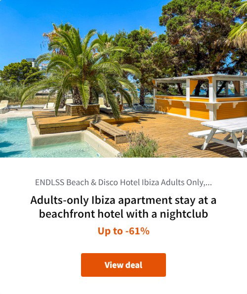 Adults-only Ibiza apartment stay at a beachfront hotel with a nightclub