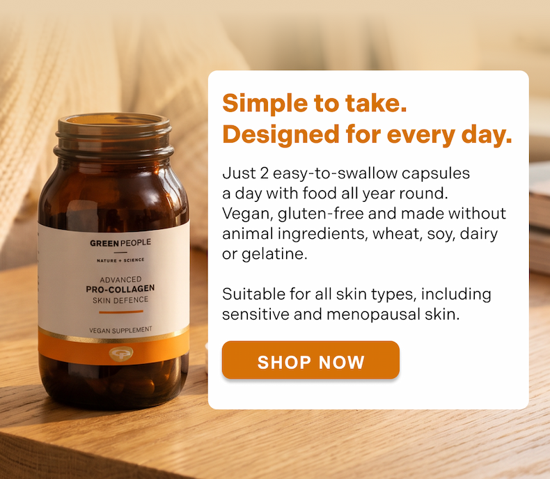 Simple to take. Designed for every day. Take 2 easy-to-swallow capsules daily with food, all year round. Vegan and gluten-free, made without animal ingredients, wheat, soy, dairy or gelatine. Suitable for all skin types, including sensitive and menopausal skin. Best used as part of a long-term daily routine, especially from your mid-twenties onwards when natural collagen production begins to slow.
