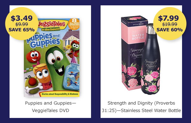 Puppies and Guppies—VeggieTales DVD | Strength and Dignity—Stainless Steel Water Bottle