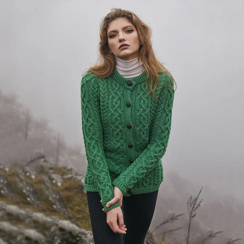 Image of Merino Wool Cable Irish Cardigan