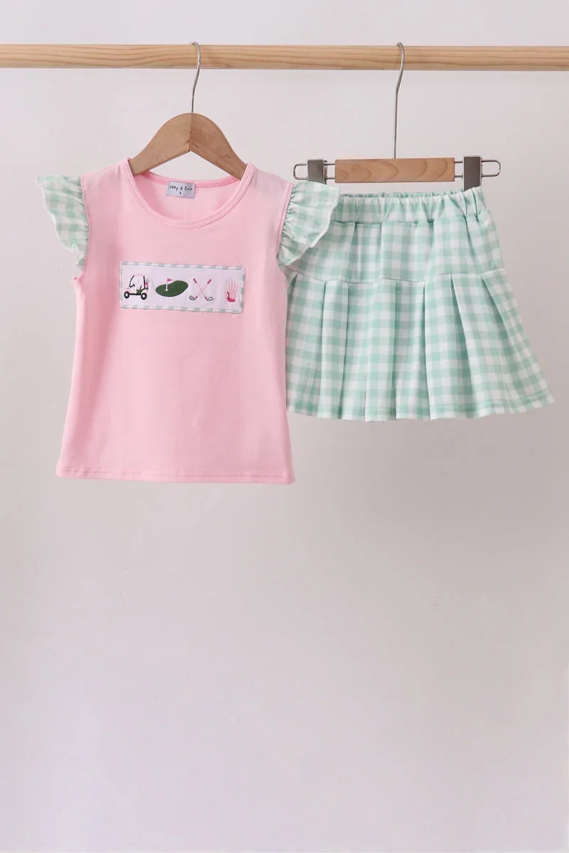 Image of Green Golf Embroidered Skorts Set