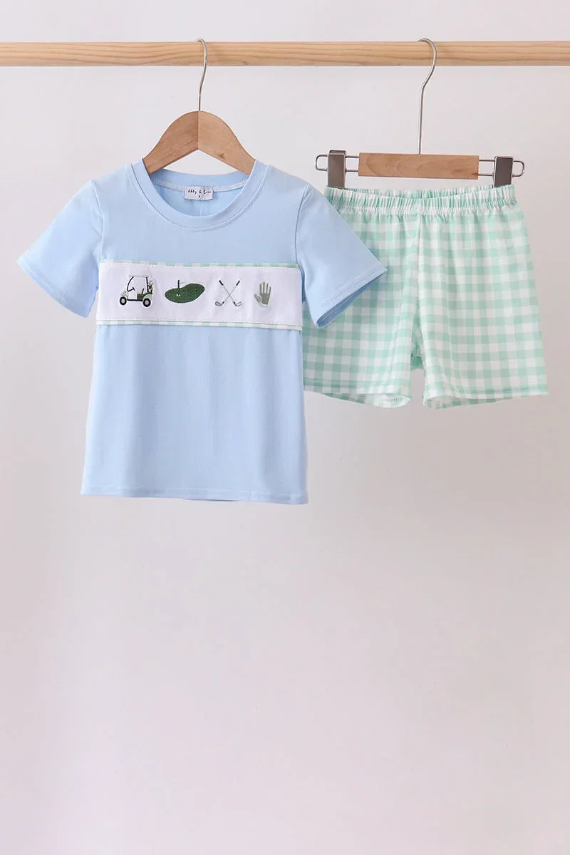 Image of Green Golf Embroidered Gingham Set
