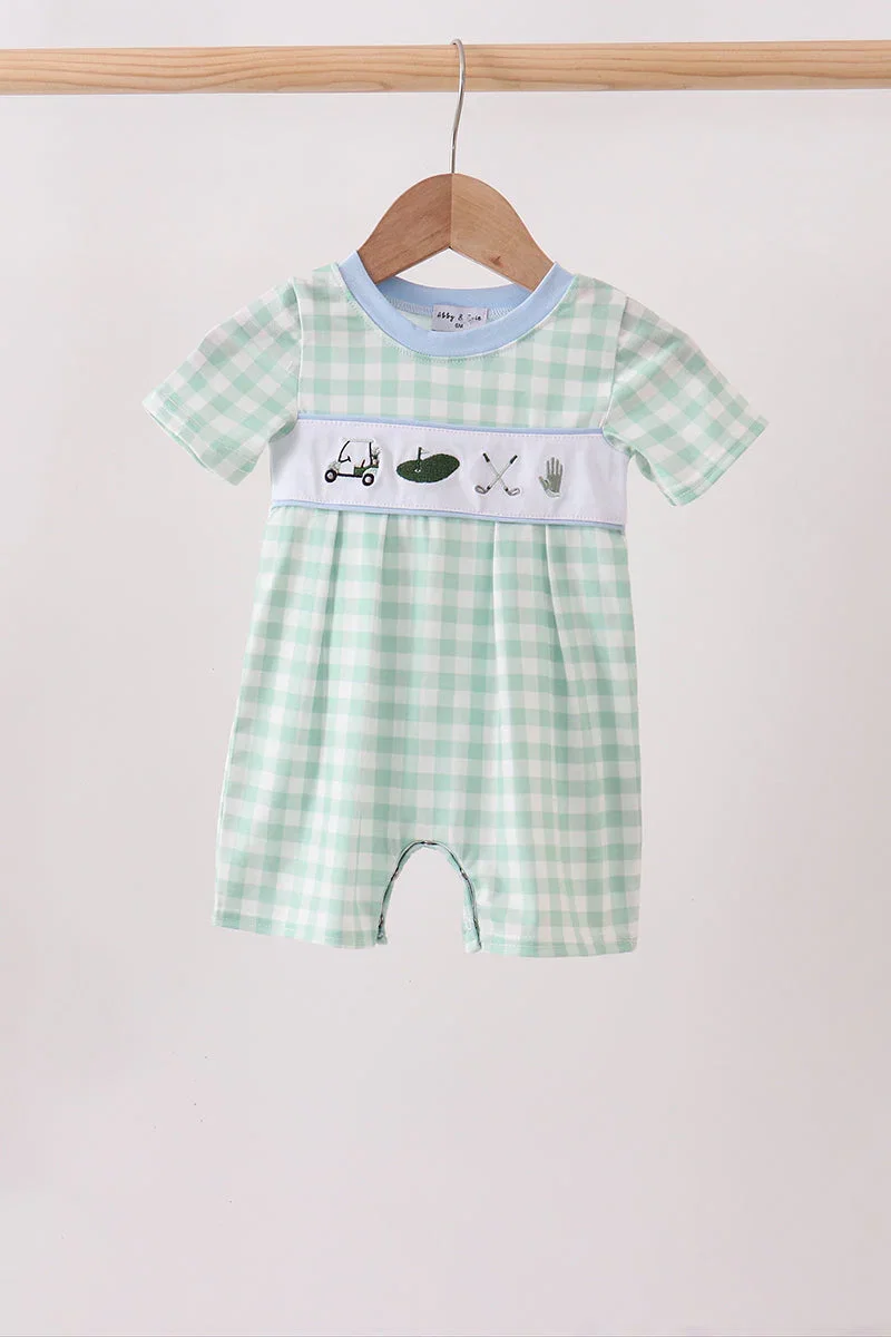 Image of Green Golf Embroidered Romper