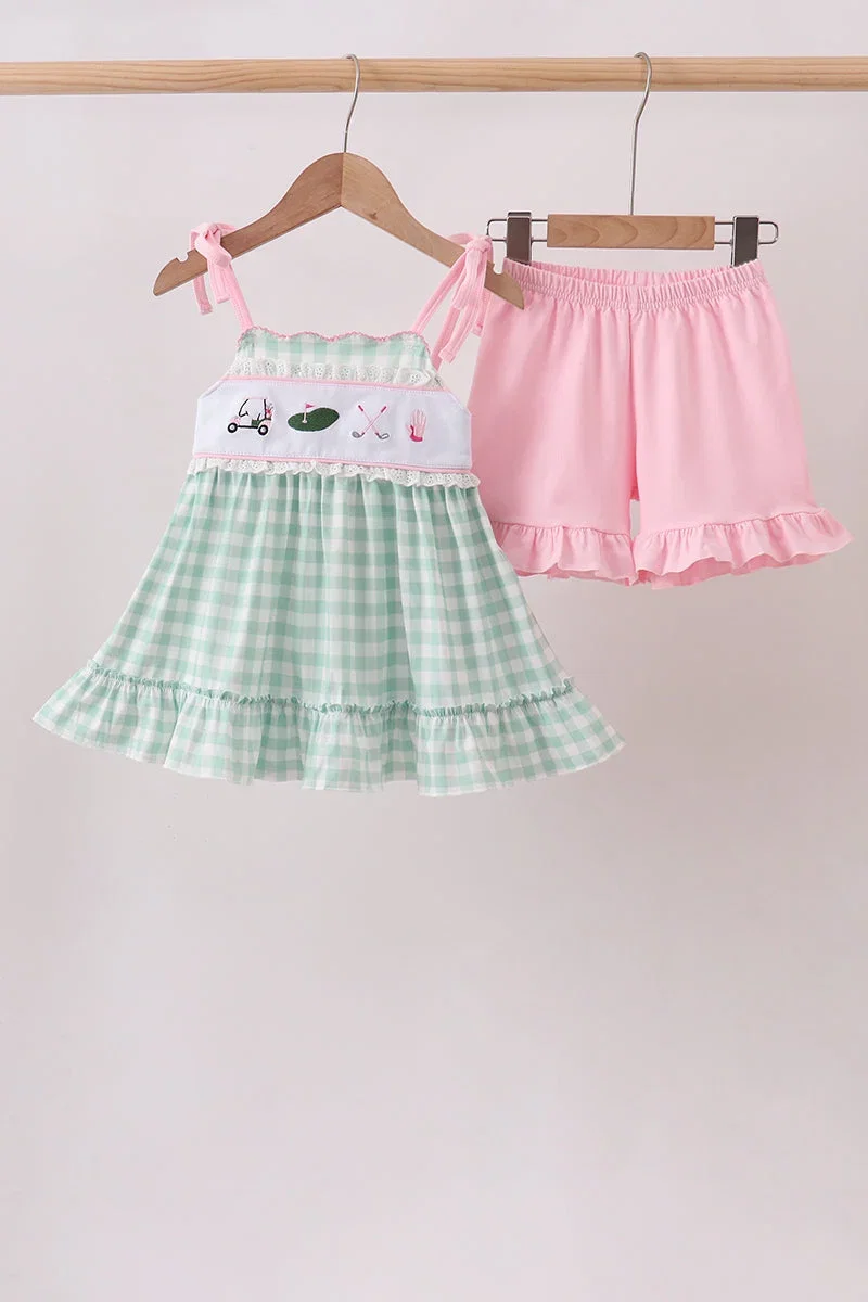 Image of Green Golf Embroidered Ruffle Set