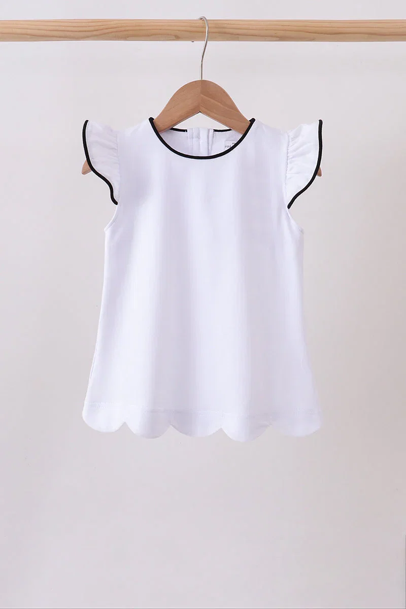 Image of Snow white flutter sleeve scalloped top
