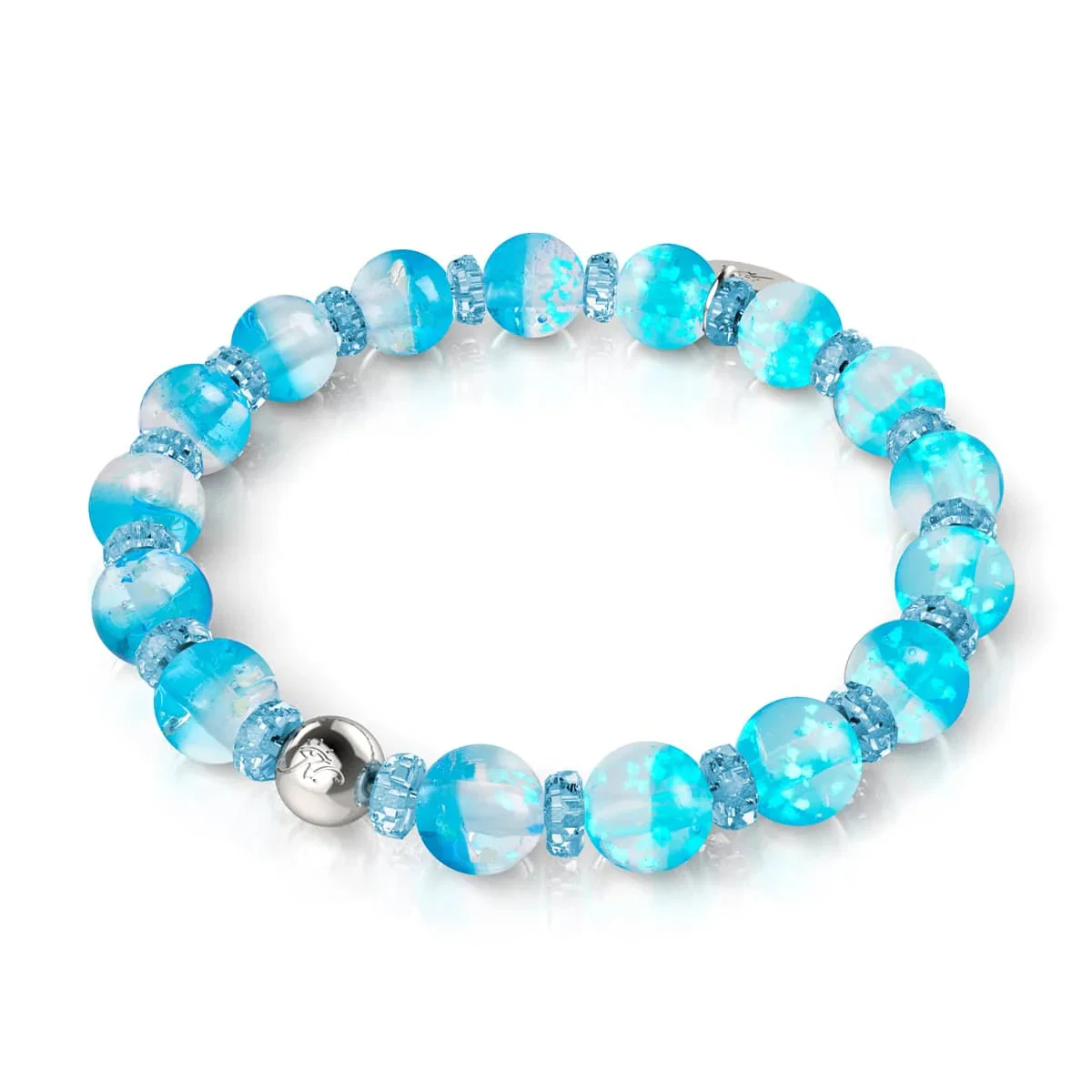 Image of NOGU Aquamarine Ice | Firefly Glass Snow Globe Bracelet in Blue Silver