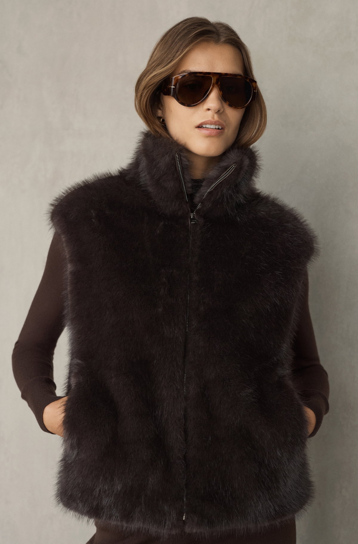 Back in stock: Faux Fur Zip Vest. Back by popular demand and in a new colourway! Shop Now.