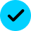 A black checkmark icon on a blue circle.