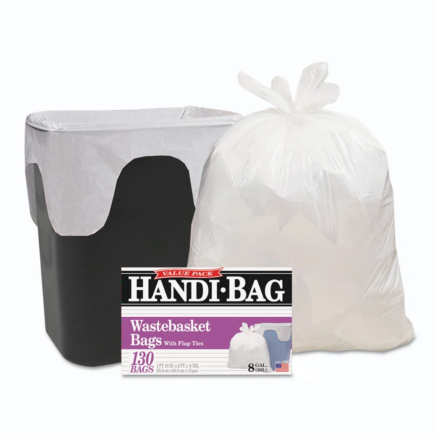 Image of Webster Industries Super Value Pack, 8 gal, 0.6 mil, 22" x 24", White, 130/Box (WBIHAB6FW130)