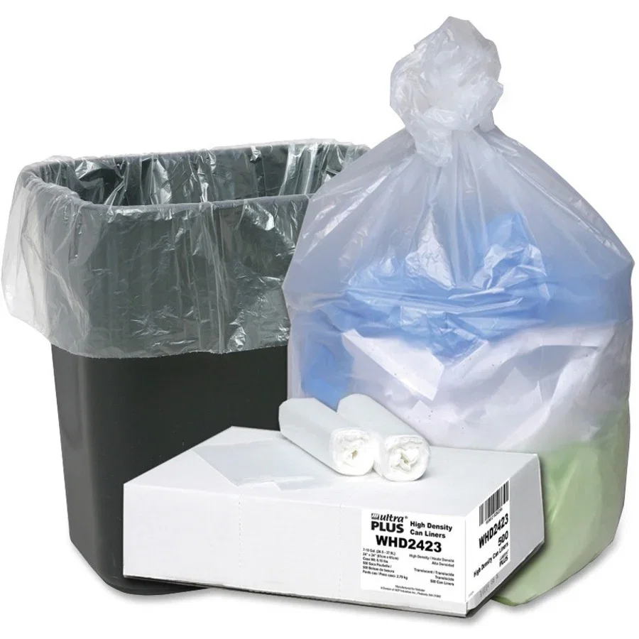 Image of Webster Industries Can Liners, 7-10 Gallon, 24" x 24", 500/CT, Translucent (WBIWHD2423)