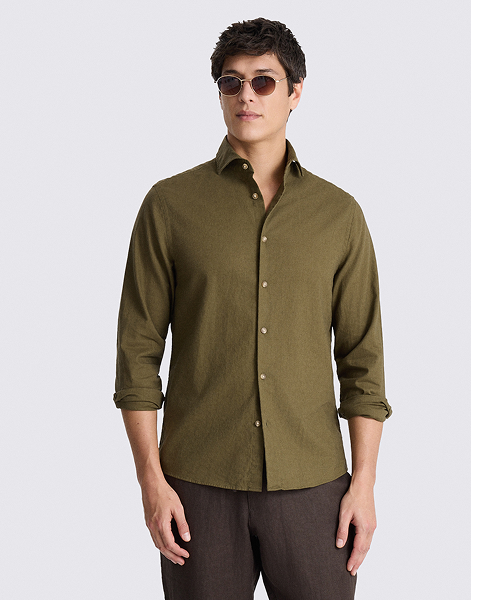 Dark Olive Cotton Linen Shirt