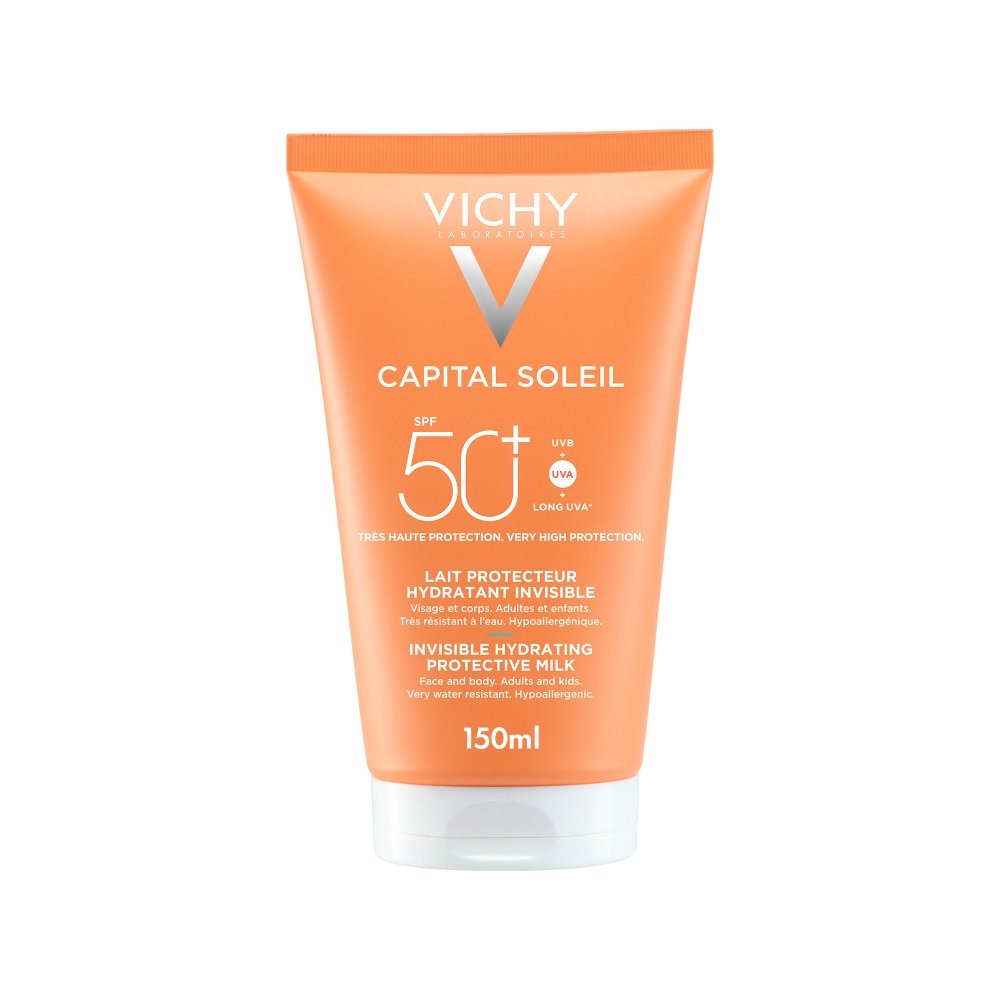 Vichy Capital Soleil SPF 50 invisible hydrating protective milk sunscreen 150ml orange tube
