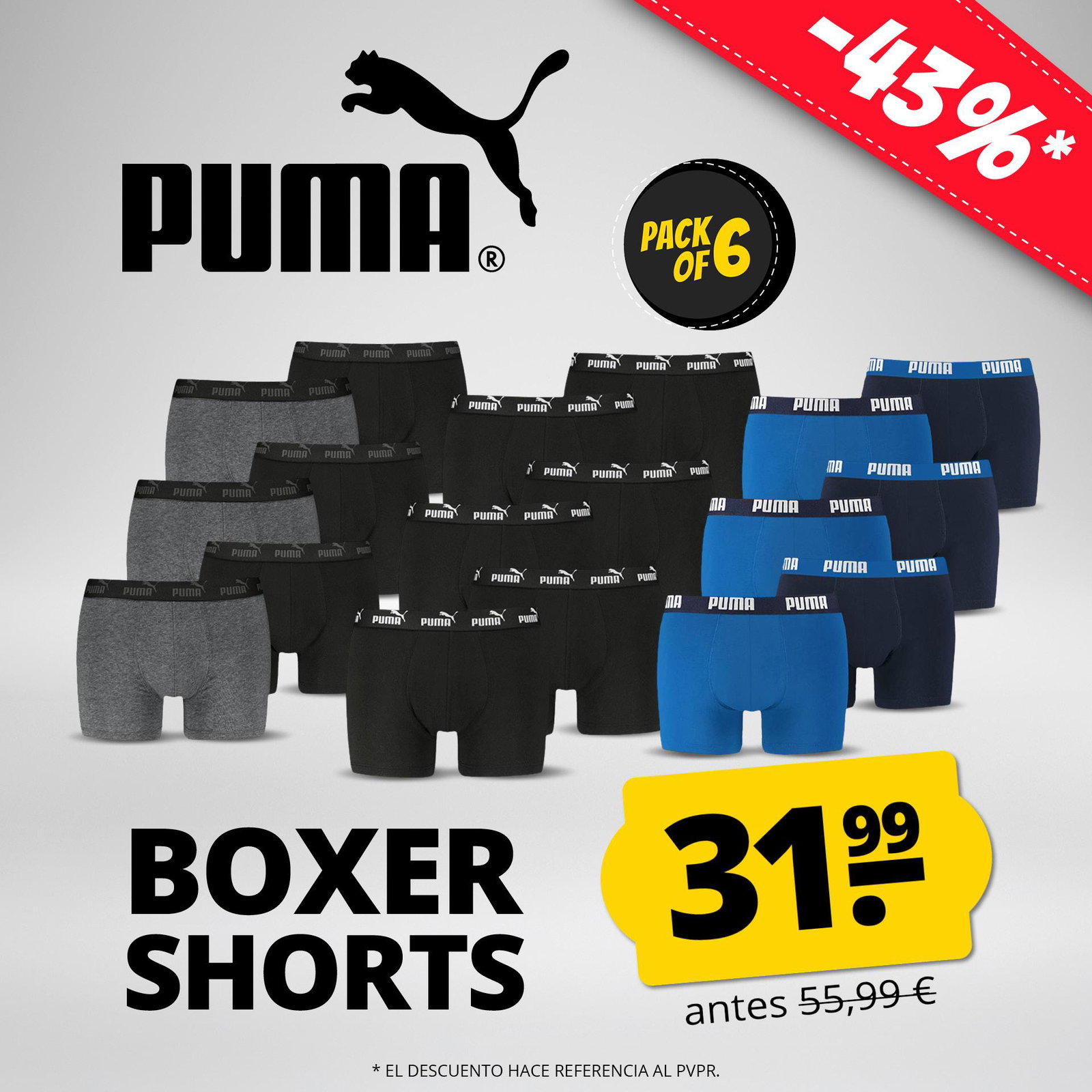 puma elements basic hombre calzoncillos boxer pack de 6