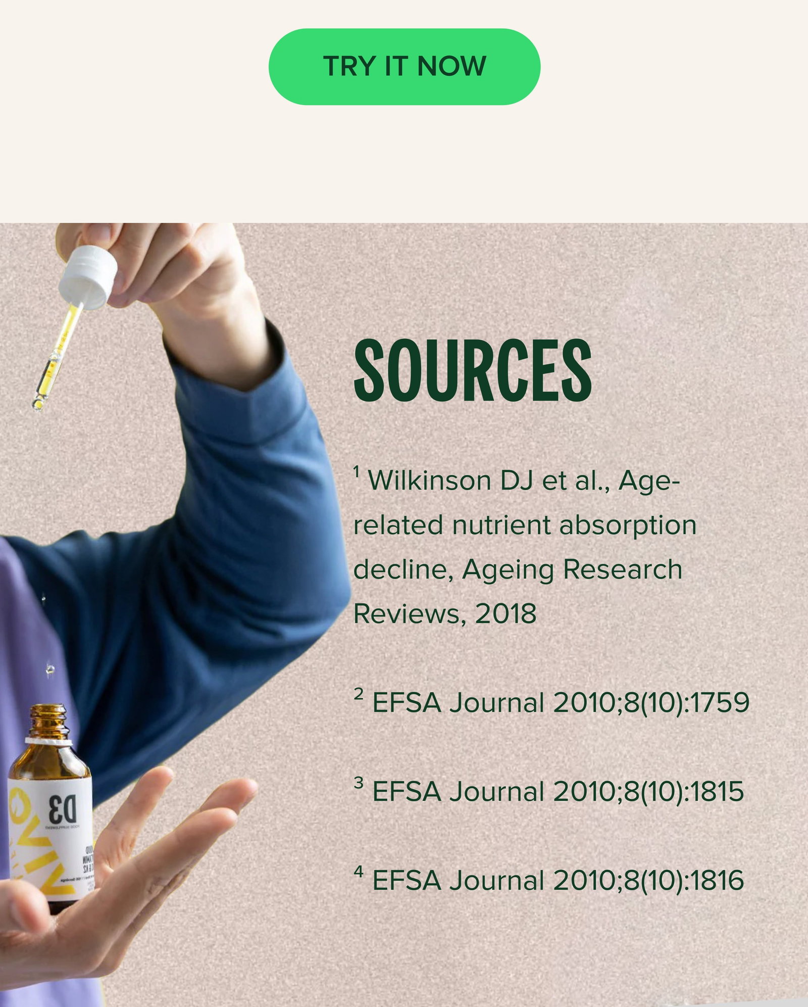 ¹ Wilkinson DJ et al., Age-related nutrient absorption decline, Ageing Research Reviews, 2018  ² EFSA Journal 2010;8(10):1759  ³ EFSA Journal 2010;8(10):1815  ⁴ EFSA Journal 2010;8(10):1816