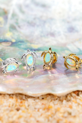 Turtle Stud Earrings in Silver with 24ct Gold & Ethiopian Opal