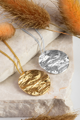 Textured Circle Necklace in Sterling Silver & 24ct Gold Plate