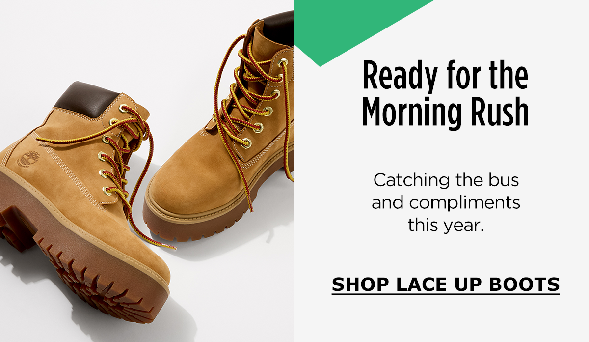 Ready for the Morning Rush | Catching the bus and compliments this year. | SHOP LACE UP BOOTS