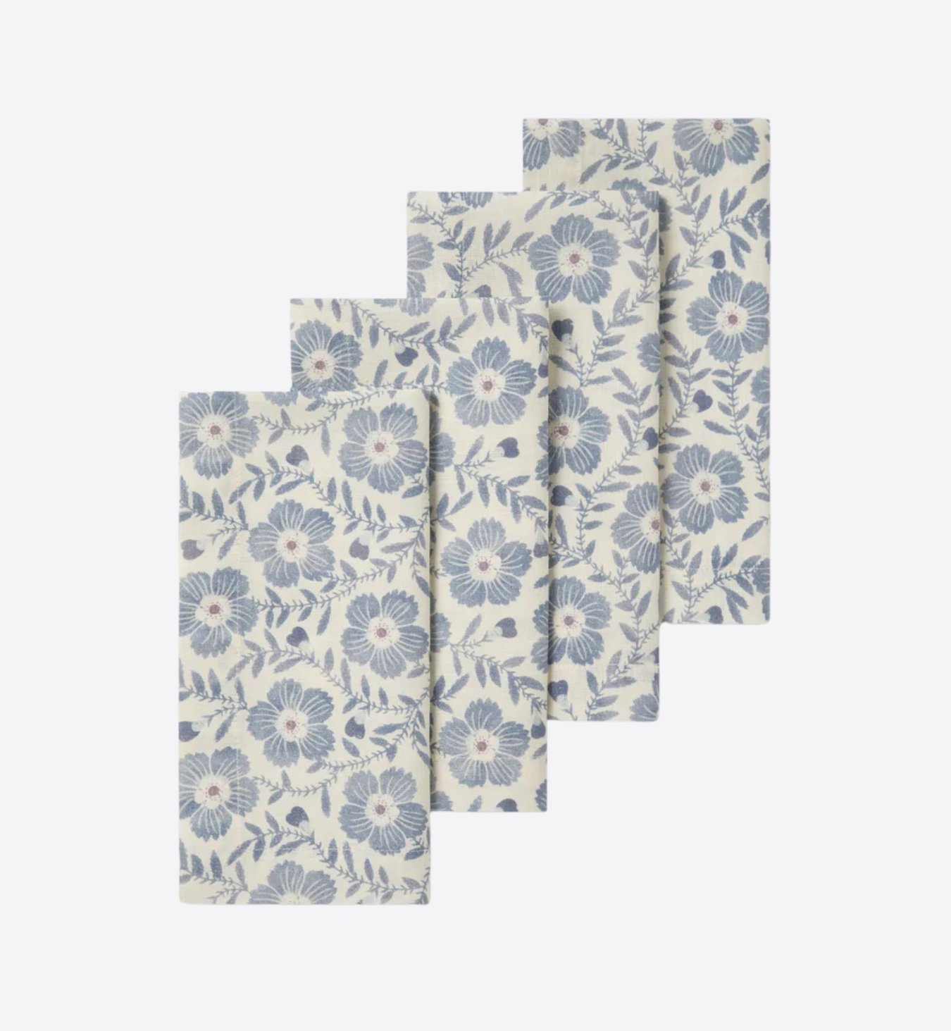 Dusk Blue Folk Floral Linen Blend Napkins Set of 4