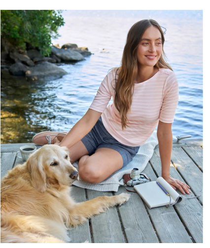 Women's Pima Cotton Tee, Elbow-Sleeve Boatneck Stripe