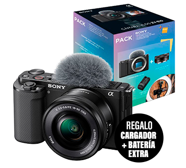 Pack Fnac Cámara EVIL Vlog Sony Alpha ZV-E10 + 16-50mm + Batería extra + Cargador USB 