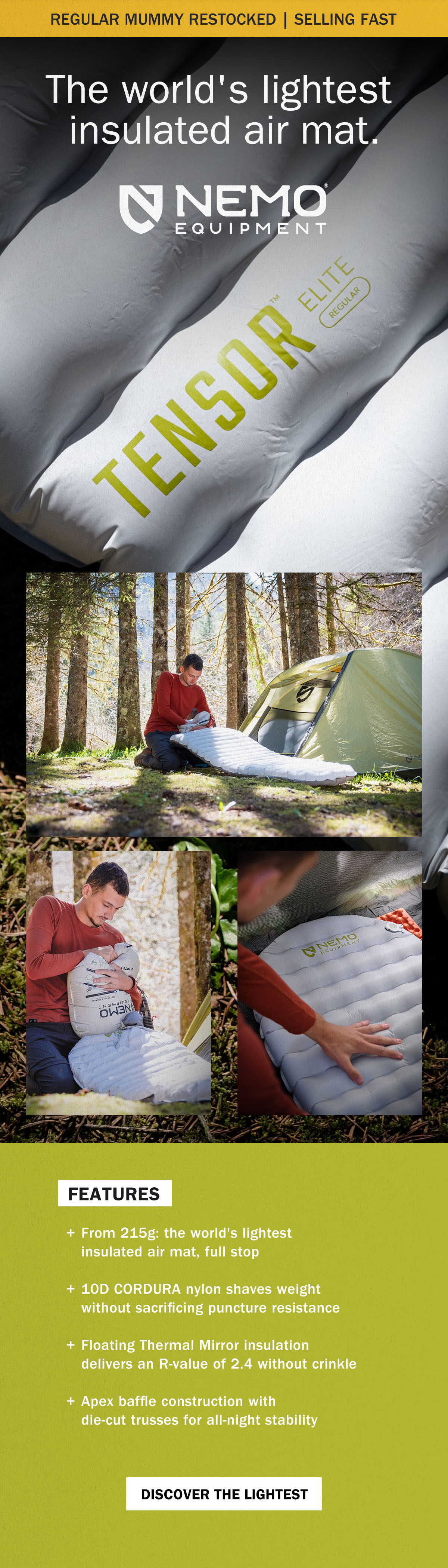 Restock Alert | NEMO Equipment | Tensor Elite Ultralight Sleeping Pad | WildBounds