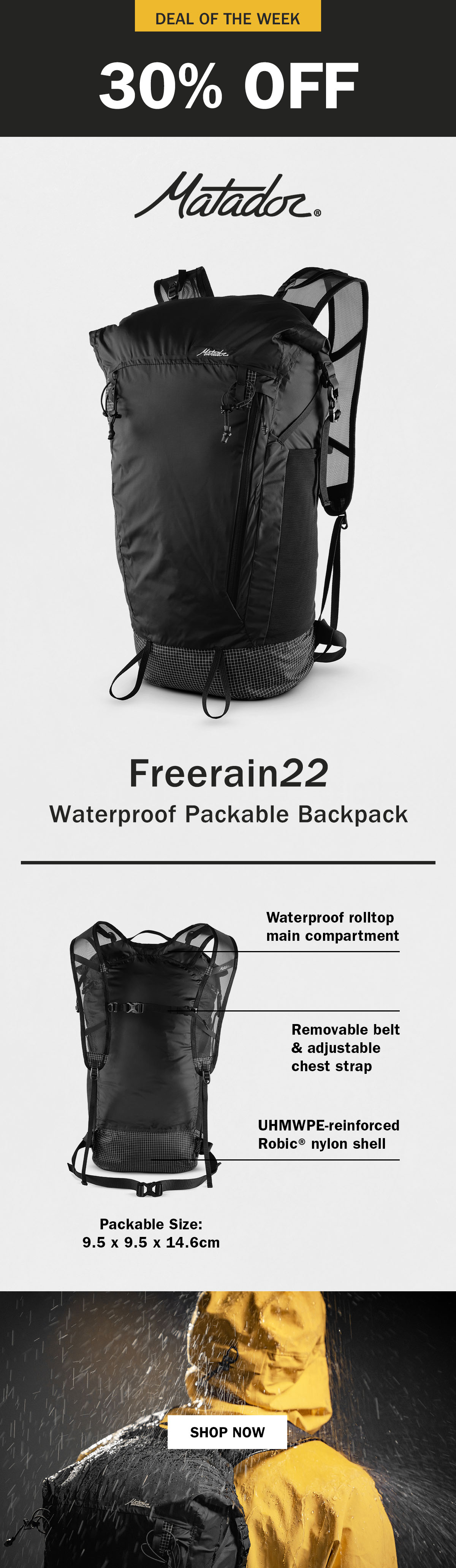 Deal of the Week | Matador Freerain22 Waterproof Packable Backpack | WildBounds