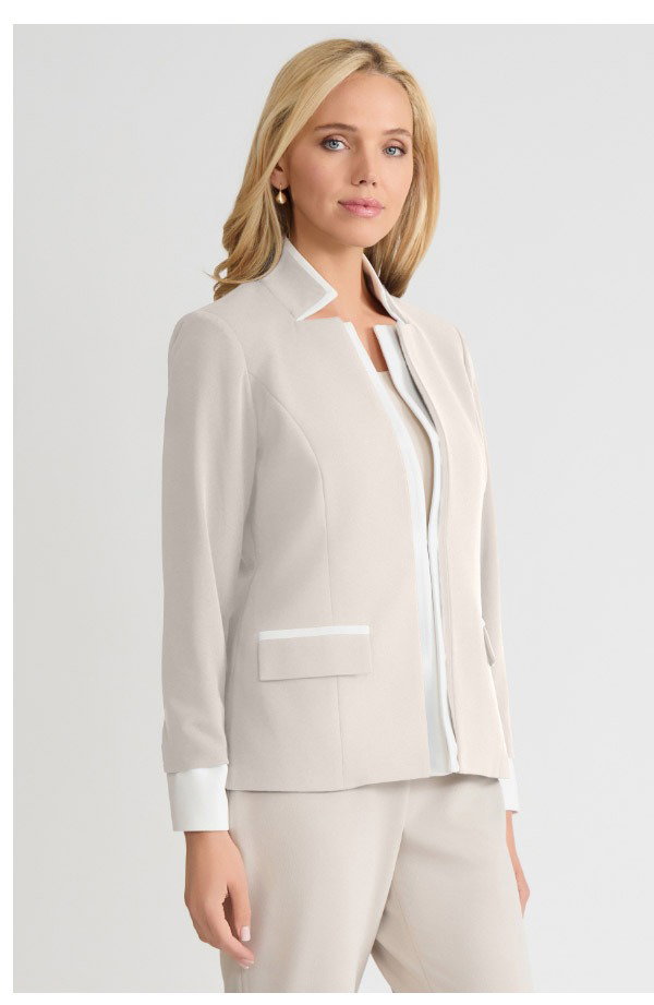 Two-Toned Stretch Deco Crepe Blazer, Limestone