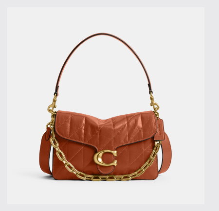 Chain Tabby Shoulder Bag With Quilting Brass/Amber Brown