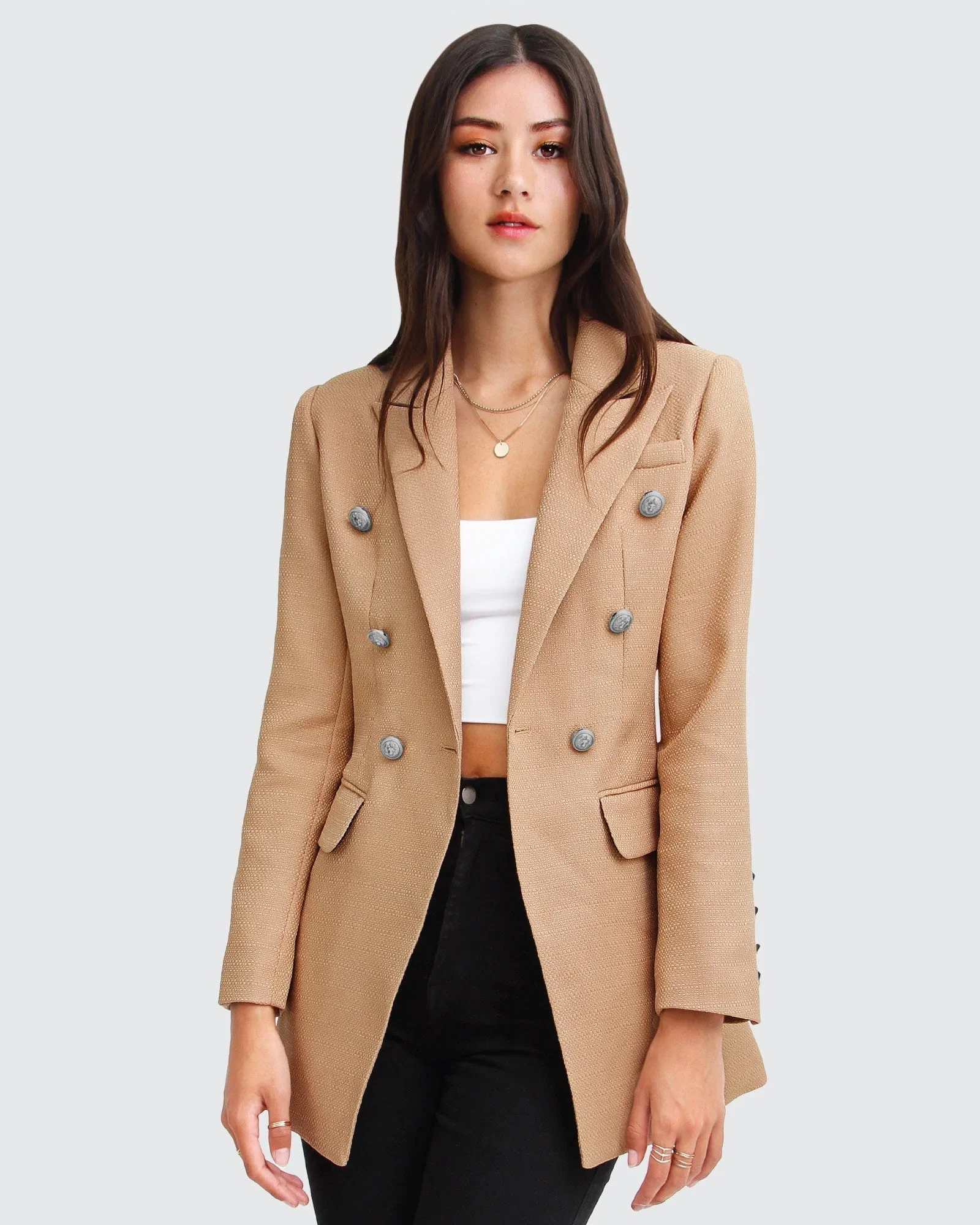 Image of Princess Polina Textured Weave Blazer - Camel