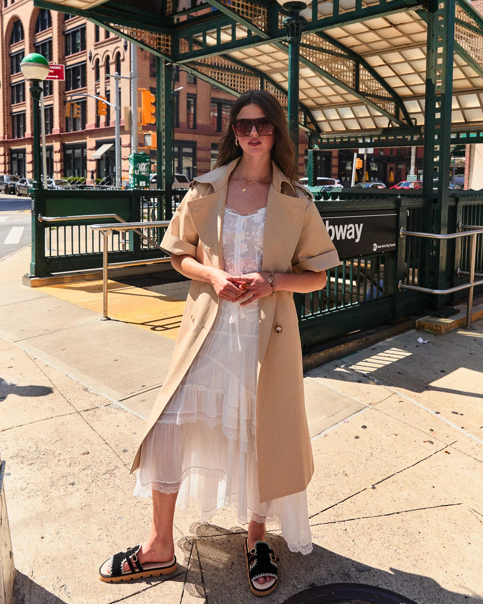Image of Dust & Daring Short Sleeve Trench Style Dress - Camel