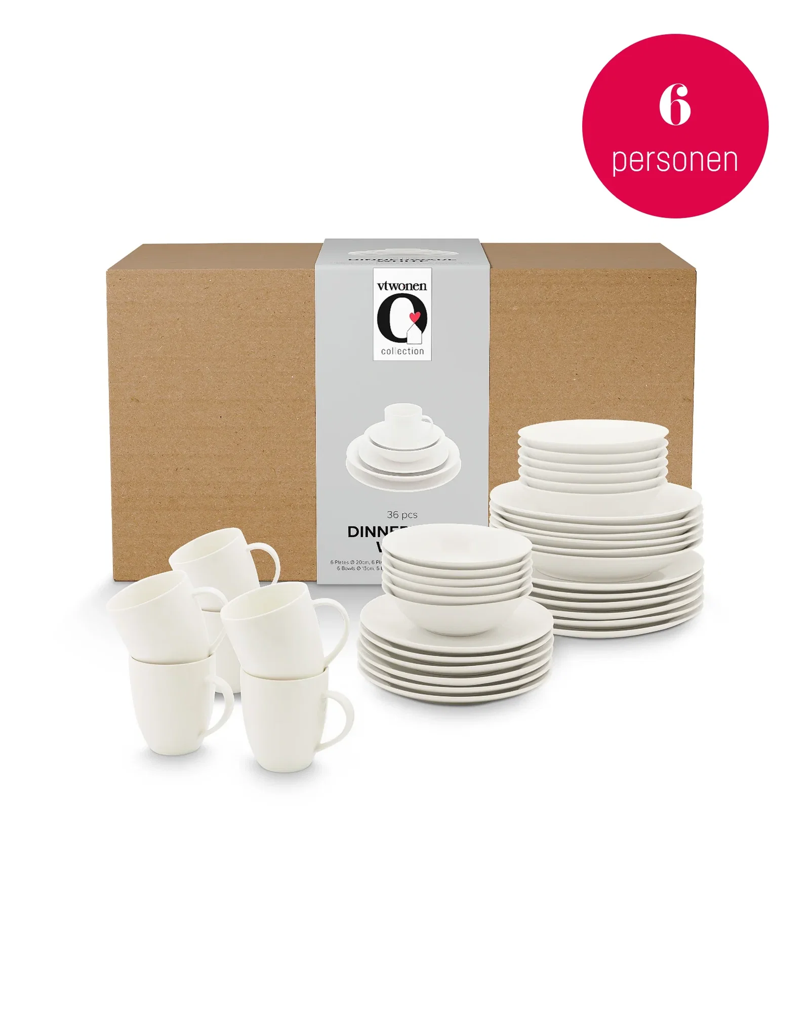 Image of vtwonen - Serviesset - Basic - 36-delig - Wit porselein - 6 personen